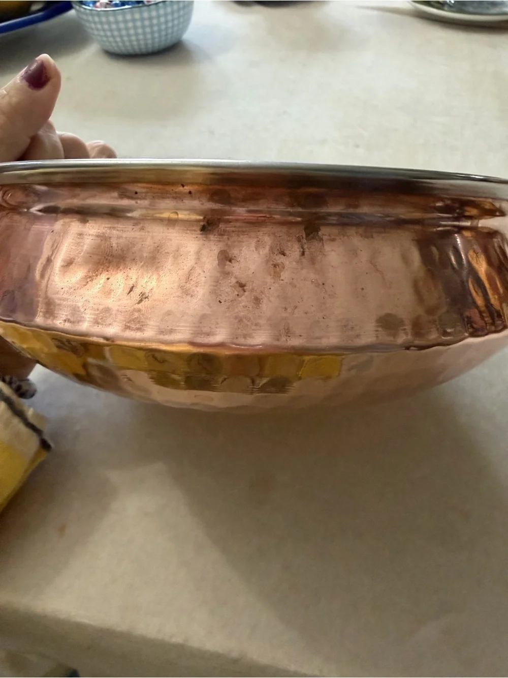 Tera India stainless steel with a hammered copper finish on the exterior